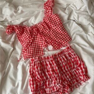❤️ Never Worn Red Gingham Open Front Top and Shorts Set